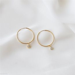 Gold Hoops Earrings 14K Gold Filled Zircon Jewellery Minimalism Brincos Vintage Pendientes Oorbellen For Women