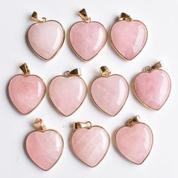 Natural Stone charms 25mm heart Love Rose Quartz Pendants Chakras Gem Stone fit earrings necklace making assorted