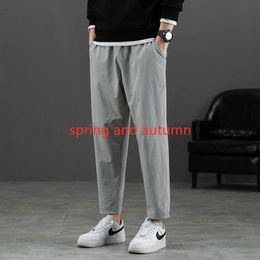 2021 New Korean 9-Point Men 's Big Size Trend Fat Loose Summer Thin Sports Leisure Versatile Haren Ice Elastic Pants Y0811