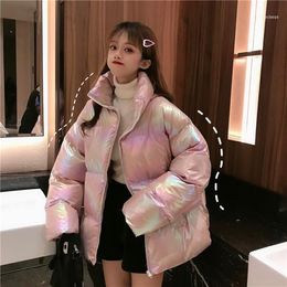 Women's Down & Parkas Winter Bright-colored Cotton Clothing Long Section Laser Gradient Jacket Loose Colorful Breadservice1