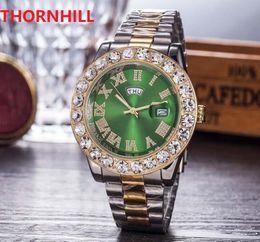 top brand full stainless steel watches luxury fashion big diamonds ring quartz popular roman dial Centre Display Date Quartz-watch Hodinky Relogio Masculino