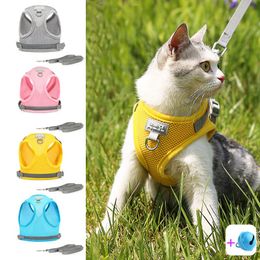 Cat Collars & Leads Harness And Leash Small Dog Kitten Collar Puppy Adjustable Vest Lead For Pet Reflective Cats Accessories Supplies