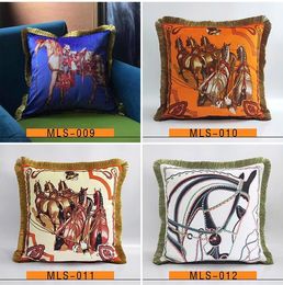 Luxury pillow case designer classic Signage tassel 20 carriage patterns printting pillowcase cushion cover 45*45cm for home decorative and Christmas gifts