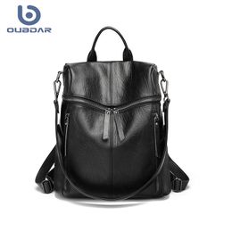 Backpacks Women Fashion Female PU leather Rucksack Large Capacity School College Bags Anti-theft Travel big Shoulder Bags black