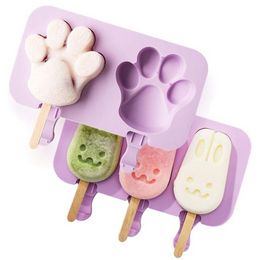 Silicone Popsicle Moulds Ice Cream Mould Tool Children DIY Frozen Popsicle-mold Cute Paw Footprint Moulds