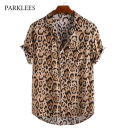 Leopard Shirts Men Casual Short Sleeve Mens Shirt Summer Beach Holiday Casual Camisas Oversized Comfortable Chemise Homme 210524