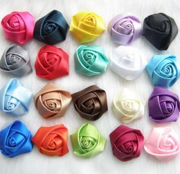 2022 new 28 Colours Mini Satin Ribbon Rose Flower Hair Accessories For Girls Kids Children Handmade Rolled Fabric Flowers For Hair Clip Or