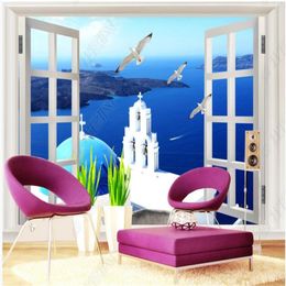 Photo Customised wallpaper 3D stereo window Aegean sea wallpapers background wall