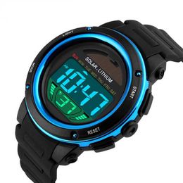 High-end Outdoor Sports Watch Men's Solar PU Strap Watch Men's Chronograph Alarm 5Bar Waterproof Digital Watch SKMEI 1096 G1022