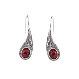 Vintage Dangle Drop Earrings for Women Flower Dazzling Ruby Silver Chandelier Jewellery Gift
