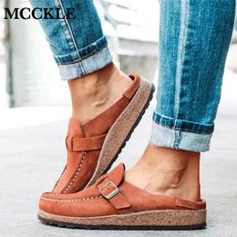 MCCKLE Summer Vintage Flats Shoes Woman Sewing Buckle Casual Loafers Candy Colour Ladies Zapatos Slip on Comfort Female Slippers