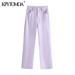 Women Chic Fashion Faux Leather Wide Leg Pants High Waist Zipper Fly Pockets Female Trousers Mujer 210420