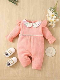 Baby Floral Print Peter-pan Collar Flounce Sleeve Ruffle Trim Jumpsuit SHE