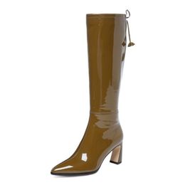 New Women High Heel Boots Real Leather Strange Heel Knee High Boots Women Sexy Party Shoes Women Footwear Size 34-39