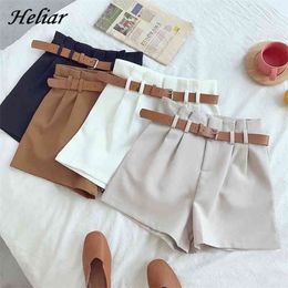 HELIAR Office Lady Spring Women Shorts Solid With Sashes Female Pockets Casual 210724