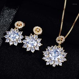 Earrings & Necklace Fashion Wedding Bridal Zirconia Jewellery Sets For Women Romantic Sunflowers Snowflakes Choker Elegant Fine Gift