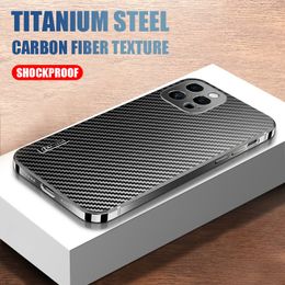 Luxury Titanium Metal Bumper Carbon Fiber Cases For iPhone 12 13 Pro Max Ultra Thin Shockproof Lens Protection Cover