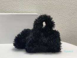 Designer- fashion bag winter fluffy high quality designer black small handbags handle purse 20CM