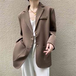 OL Notched Vintage British Style Solid Blazer Coat Autumn Formal Long Sleeve Women Blazers Suit Jacket Femme 210421