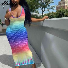Floor-length Dress Sleeveless Tie Dye Print High Waist Whoesale Sexy Women's Dresses Fashion Elegant Knitted Party 210513