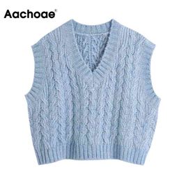 Casual Solid Twist Vest Women V Neck Home Ladies Knitted Tops Sleeveless Pullover Short Sweater Chaleco Mujer 210413