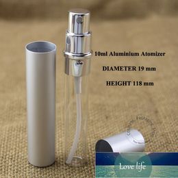 Promotion 10ml Silver Aluminium+Glass Perfume Atomizer Spray Bottle Women Cosmetic Container Parfume Pot