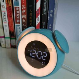 Bedside Clock Light Digital Led Music Alarm Morning Sunrise Sunset Wake Up Mirror Clock Bedroom Desk Calendar Snooze Clock Table 211112