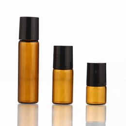 100pcs 1ml 2ml 3ml 5ml amber Glass Perfume Bottles With Roll On Empty Cosmetic Essential Oil Vial For Traveler With steel Ball