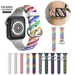 Two Colour Rainbow Silicone Watchband Loop Replacement Strap iWatch Accessories Sport Watch Bands for Apple Series 6 5 4 3 2 40mm 44mm 42mm