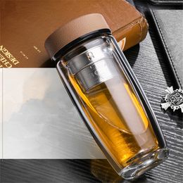Double-wall Tea Mug Fruit Tumbler High Borosilicate Glass 10oz/300ml 14oz/400ml Office Cup Travel Insulated Bottle With Stainless Steel Infuser No-leakage