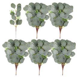 Decorative Flowers & Wreaths 40 Pieces Artificial Eucalyptus Leaves Greenery Stems Branches With Fruit, Silver Dollar Dried Plant For Weddin