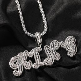 A-Z Custom Name Letters Necklaces Mens Fashion Hip Hop Jewelry Cursive Iced Out Gold Initial Letter Pendant Necklace