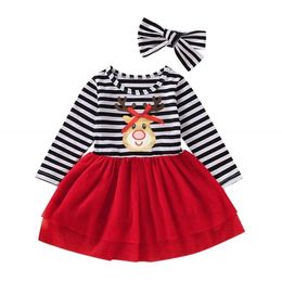 Christmas Xmas Baby Girls Kids Sister Lace Striped Print Romper Dress Party Dresses Costume 1-6Y 210317
