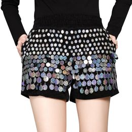 Autumn winter New design women's high elastic waist paillette tassel corduroy fabric loose shorts MLXL2XL
