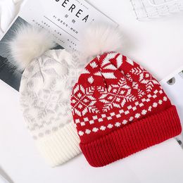 Wholesale Autumn Winter Caps Christmas Series Snowflake Elk Knitted Cap Women's Acrylic Wool Ball Wool Hat