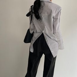 Geometric Loose Streetwear All Match Vintage Striped Chic Sweet Women Office Lady Retro Gentle Outwear Shirts 210421
