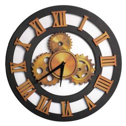 Other Clocks & Accessories 38cm Nordic Roman Numeral Wall Clock Vintage Wood Decorative Gear Living Room El Office Home Decoration