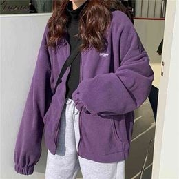 Zipper ladies winter high quality fashion Harajuku style long sleeve fleece large round neck hoodie hooded sweatshirt wholesale 210809