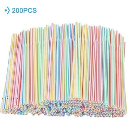 100pcs 8 Inches Long Plastic Drinking Straws Multi-Colored Striped Bedable Disposable Straw Party Multi Coloured Rainbow RRE11332