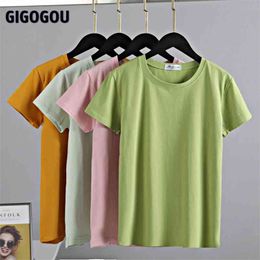 GIGOGOU M-2XL Solid Women T Shirt 95% Cotton Basic T-shirt Female O Neck Casual Slim Fit Tops Summer Short Sleeve Tshirt 210401