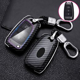 ABS Carbon Fibe Smart Car Key Case Full Cover Protect Case For Hyundai Solaris 2 Elantra Kona I30 I35 I40 Tucson Azera Keychain