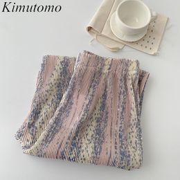 Kimutomo Casual Pants Spring Korean Fashion Ladies Elastic High Waist Loose Pockets All-matching Women's Pants Simple 210521