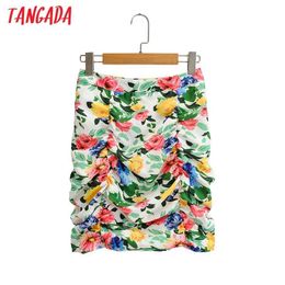 Women Floral Print Pleated Skirts Faldas Mujer Zipper French Style Female Mini Skirt SY212 210416