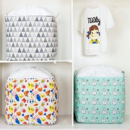 Huge storage bags, large capacity, cotton and linen bag, fabric folding beam mouth, household dirty clothes toy basket