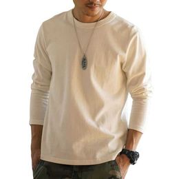 Male Solid Color Long Sleeve Thick Pure Cotton T-shirt Men Casual Loose Japan Fashion Minimalist Tops Tee White Clothing 210601