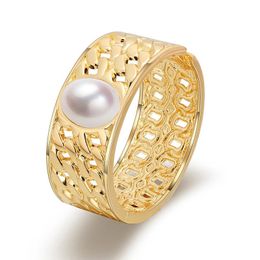 Bangle ORNAPEADIA Fashion Bracelet For Women Baroque Retro Pearl Hollow Wide Brim Boutique Wholesale Cuff Bangles