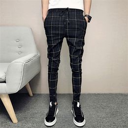 New Pants Men Slim Fit British Plaid Mens Pants Fashion High Quality 2021 Summer Casual Young Man Hip Hop Trousers Male X0615