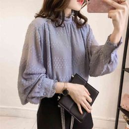 Arrival Spring Korea Fashion Women Lantern Sleeve Loose Chiffon Shirts all-matched Casual Blouse Plus Size Femme Blusas S741 210512