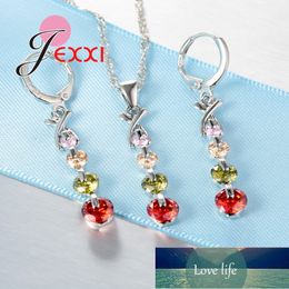 Drop Clear Long Water Colorful Zircon Pendant Earrings Necklace for Women Jewelry Sets Romantic Love Gifts