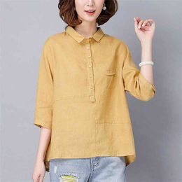 Arrival Summer Style Women Shirts Plus Size Loose Half Sleeve Casual Cotton Linen Blouses Solid Female Tops D141 210512